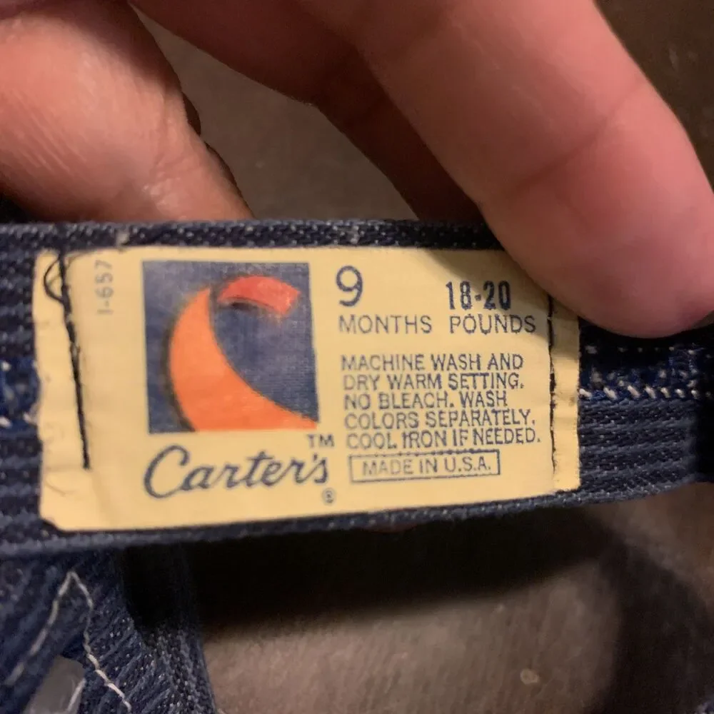 CARTERS infant Vintage Denim Jean Overalls Bib Made USA Size 9 Months